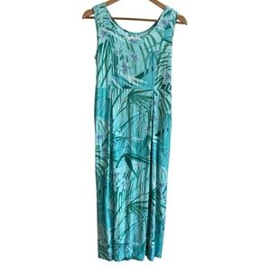 Vintage Jams World Tropical Midi Dress Sz XS Blue Sleeveless Oversized Beachy